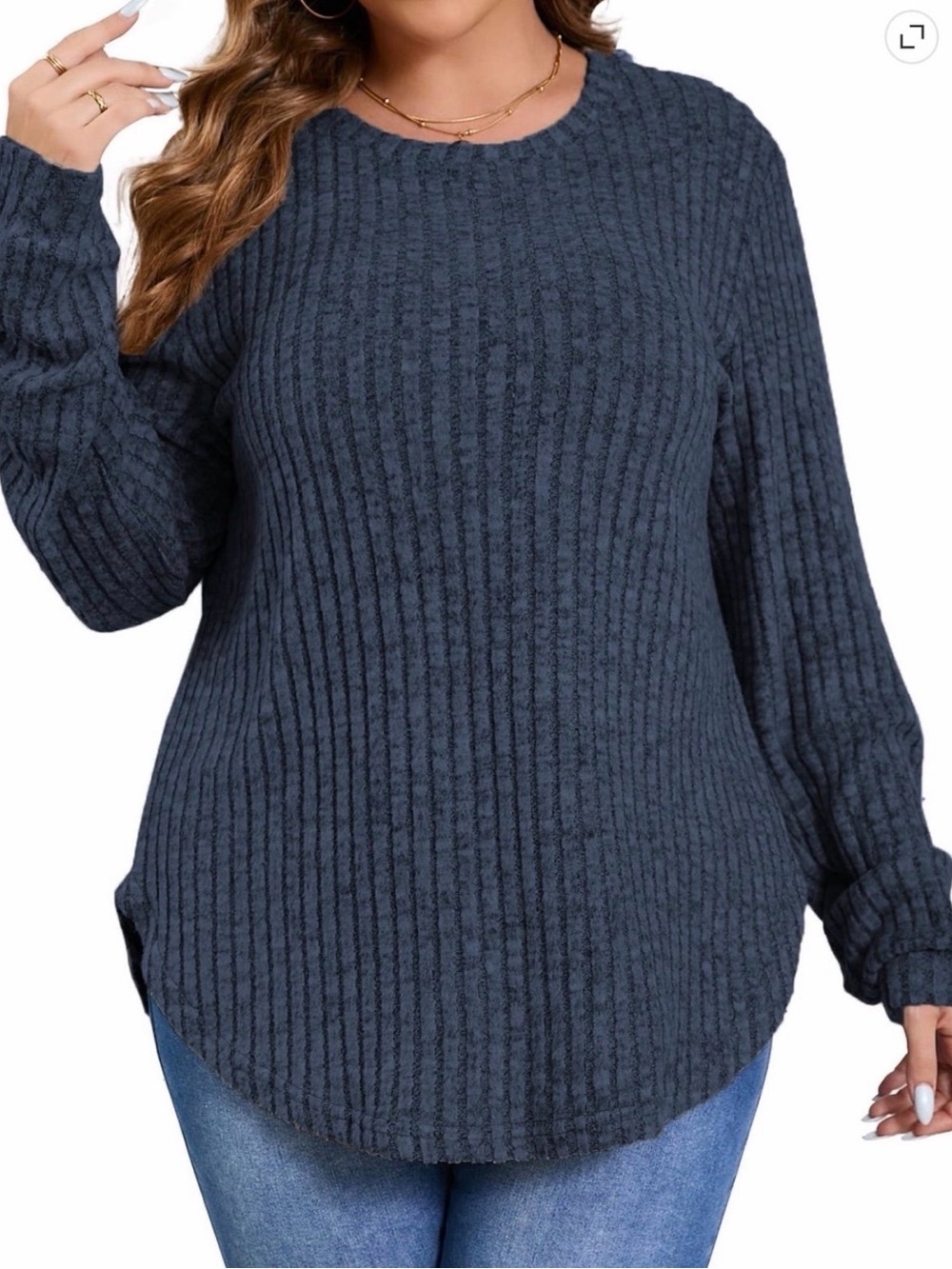 Fantaslook Women’s Ribbed Knit Sweater Blue Gray Long Sleeve Plus Size 2XL NWT